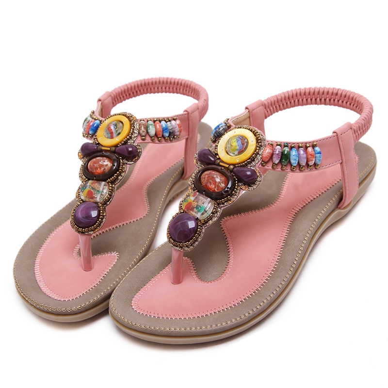 Authentiques sandales perlées neuves pour femmes, d'inspiration européenne et américaine, style estival, idéales pour la plage (T148 A5).