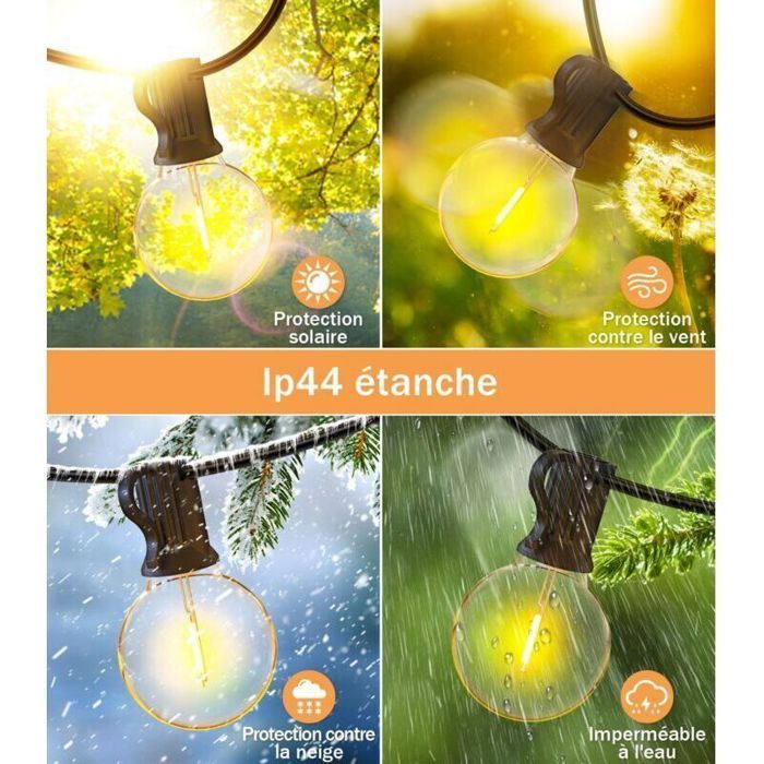 Guirnalda de luces LED para exteriores - PZCC - 30 bombillas LED G40 - 2 bombillas de repuesto - Resistencia al agua IP44
