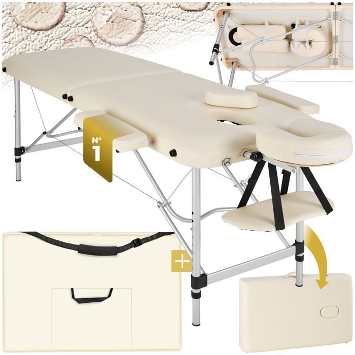 Table de massage - TECTAKE - Table de soin pliante et portable 2 zones 205 x 95 x 89 cm - Beige