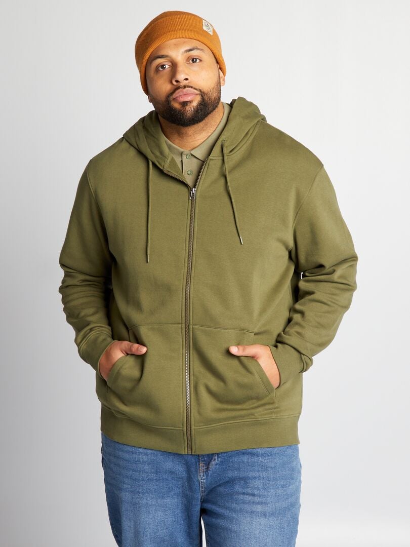 Trui met ritssluiting en capuchon van fleecestof - KHAKI