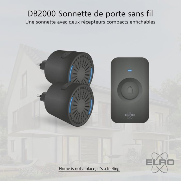 Wireless doorbell - with 2 compact plug-in receivers - 200-meter range - IP65 waterproof - 64 melodies - Black