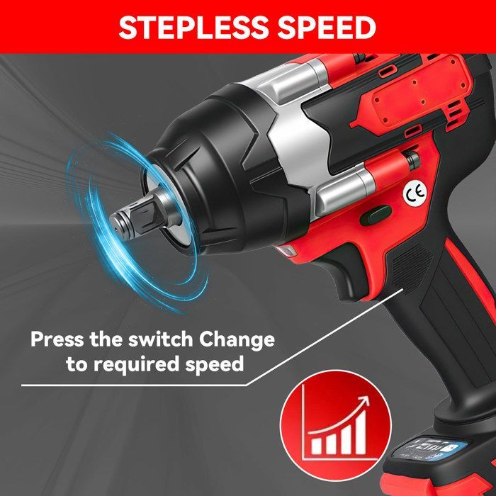 Llave de impacto inalámbrica de 21 V, destornillador de impacto eléctrico de 1800 Nm, 7200 RPM, con luz LED, 2 baterías para el hogar, el coche y el bricolaje.