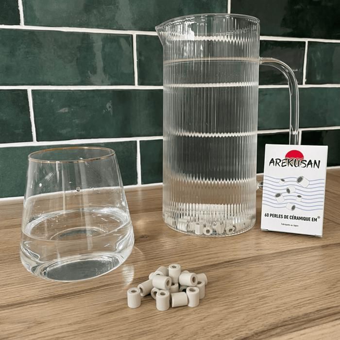 60 Perles de céramique EM Grises | Filtration naturelle de l'eau du robinet | Purificateur et filtre calcaire et chlore