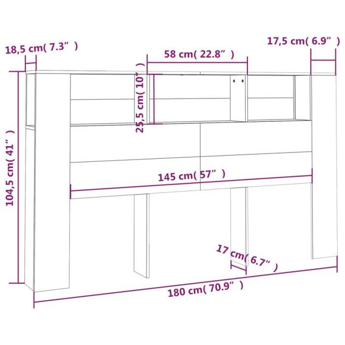 Cabeceira de guarda-roupa branca vidaXL 180x18,5x104,5 cm 811943