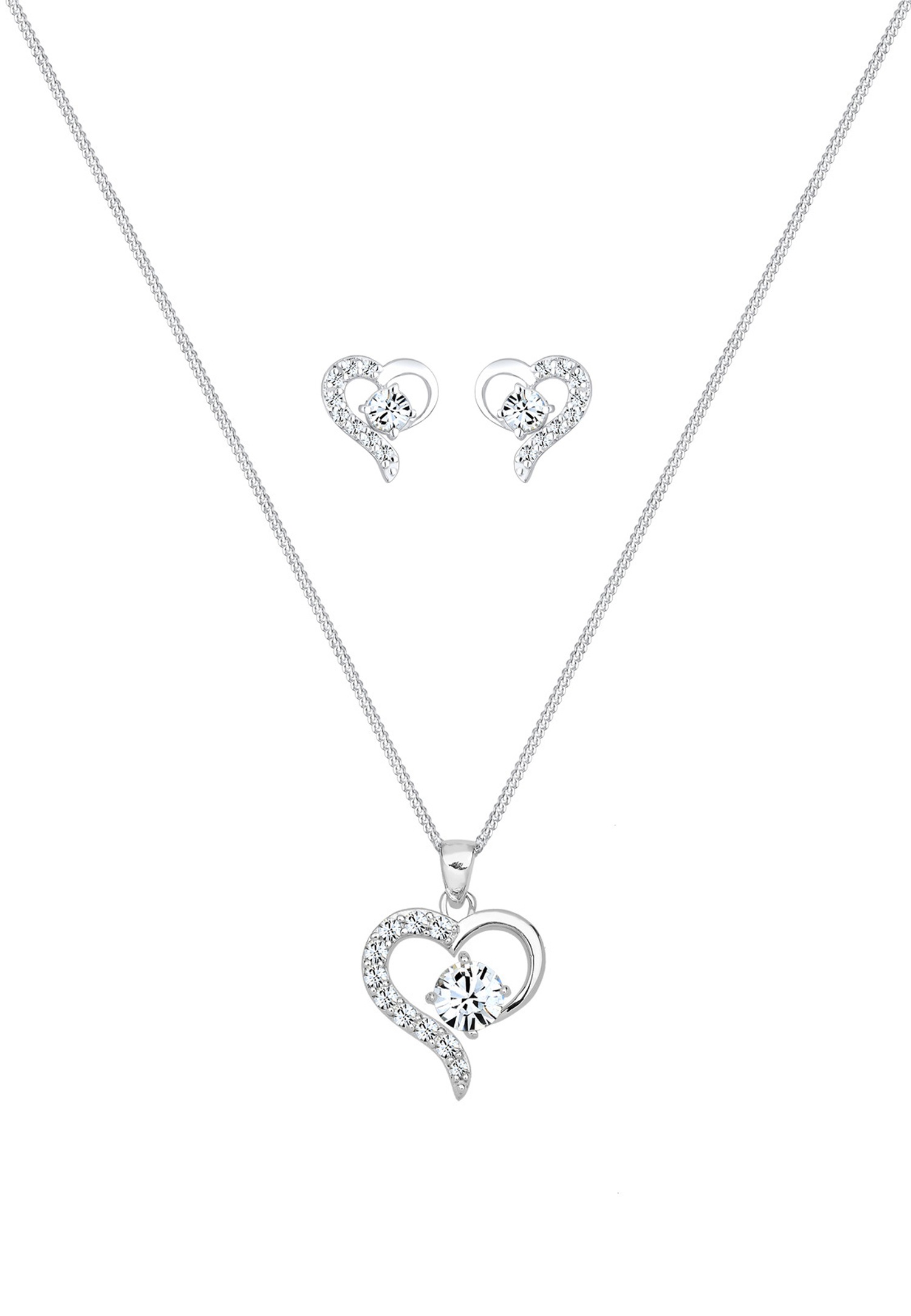 Elli Femmes Cœur pendentif set clous d'oreilles avec cristaux en argent sterling 925