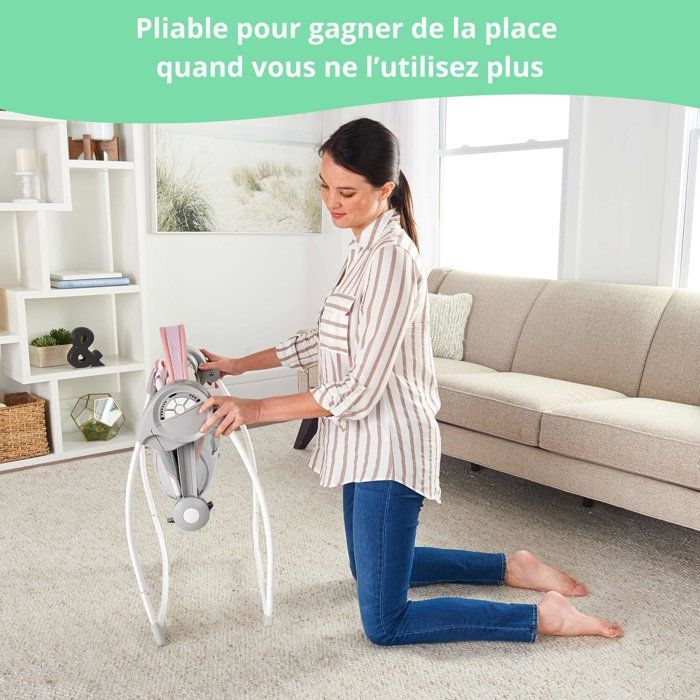 INGENUITY Flora Opvouwbare Elektrische Babyschommel - Babyboog, Babycadeau, Schommelinstellingen, Timer