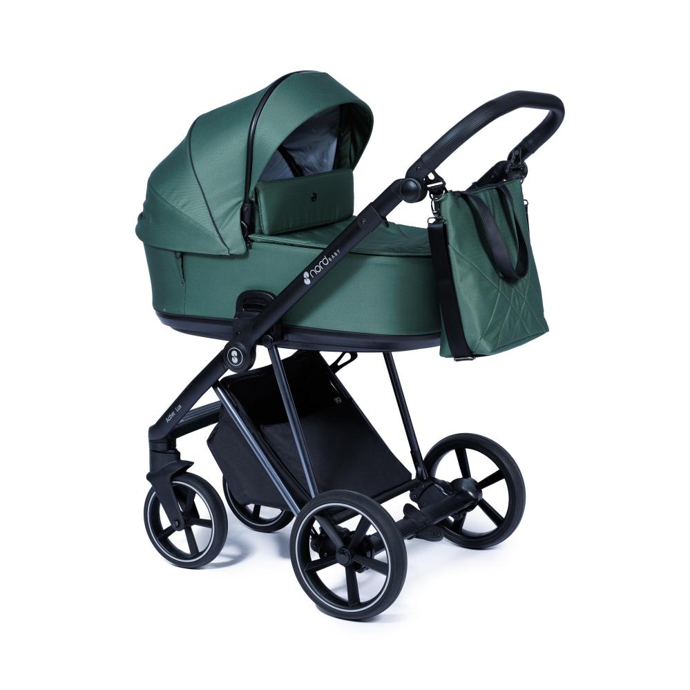 Nordbaby Active Lux Kinderwagen-Set, Dschungelgrün, Chromgestell