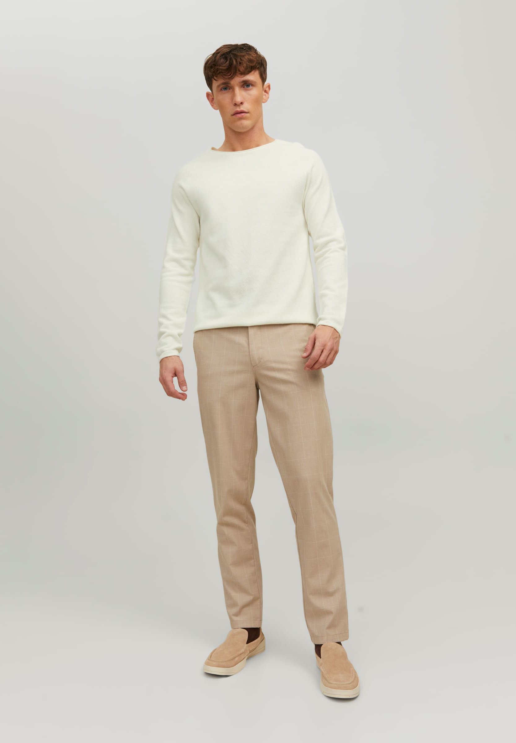 Pull Jack & Jones JJEHILL à col rond - Cloud Dancer