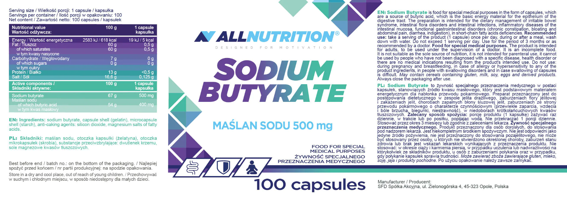 Allnutrition Sodium Butyrate, Kapsułki