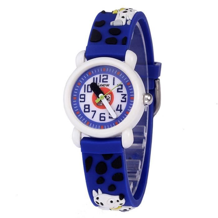 Orologio da bambino SHARPHY, grazioso orologio al quarzo alla moda con cinturino in silicone blu e disegno di un cane maculato, orologio per studenti