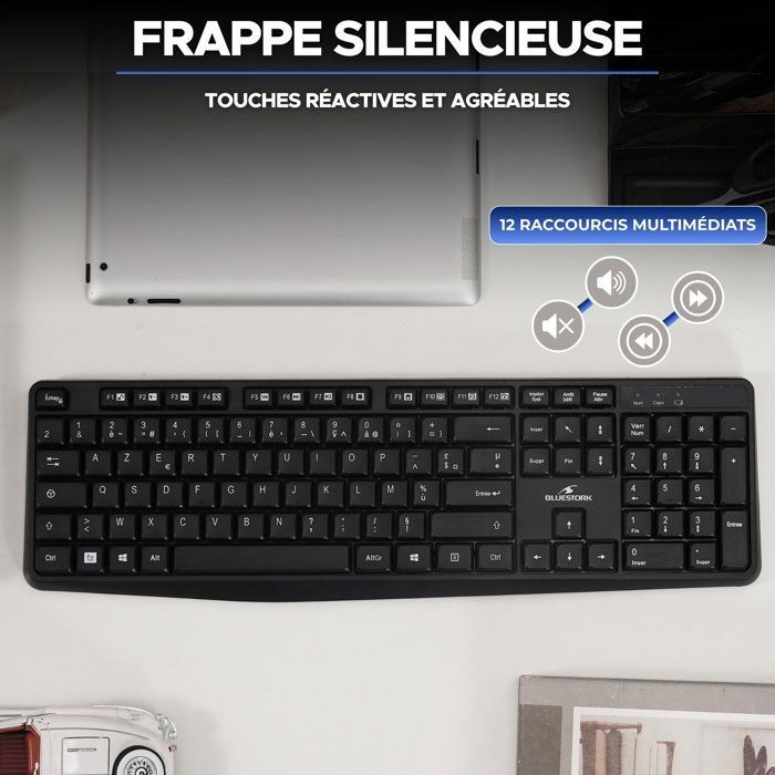 Tastiera cablata - 15 tasti di scelta rapida multimediali - BLUESTORK - Media Office - KB-MEDIA-OFFW/FR - AZERTY