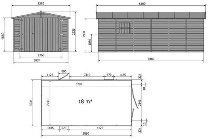 Geïmpregneerde houten garage, 19 mm dik, bruikbare oppervlakte 17,02 m² INT033