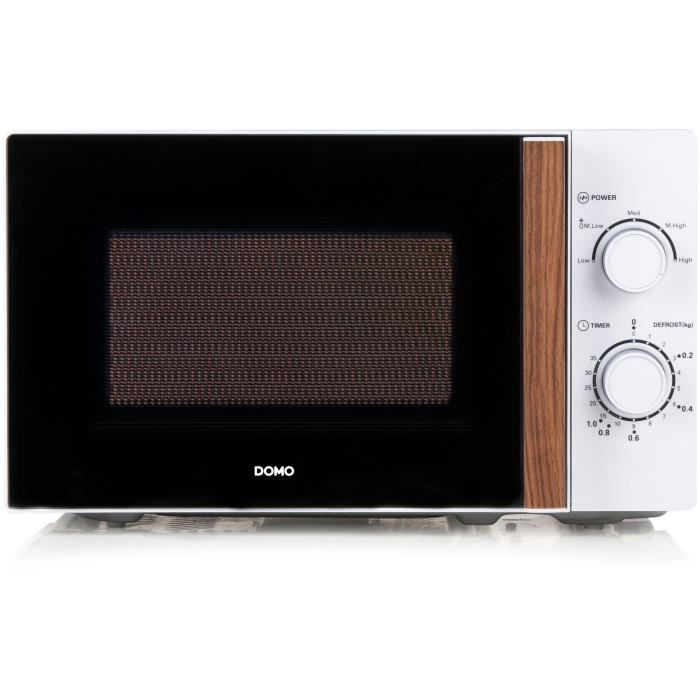 Horno microondas DOMO DO2720 - 20 L - 700 W - Temporizador de 35 minutos - Función de descongelación - 44 x 35,8 x 25,8 cm (ancho x profundidad x alto) - Blanco con acabado de madera