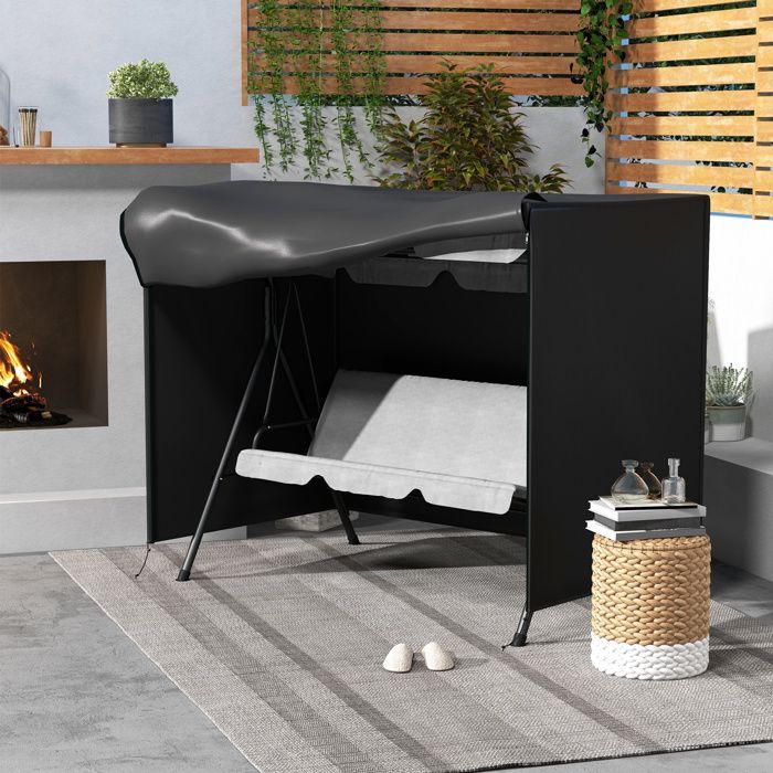Beschermhoes voor Outsunny 3-zits tuinschommel, waterdicht, hoogwaardig 600D Oxford-zeil, zwart
