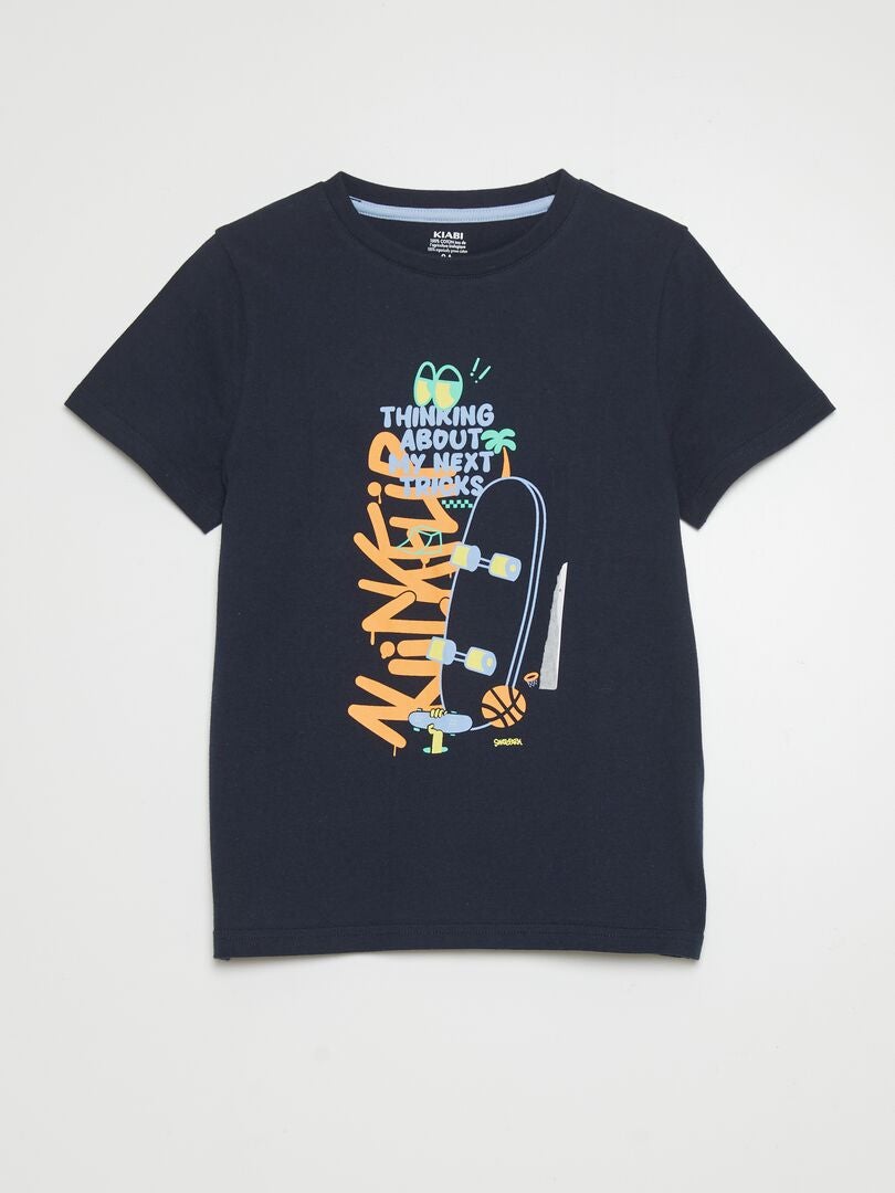 T-shirt met ronde hals en korte mouwen - BLAUW