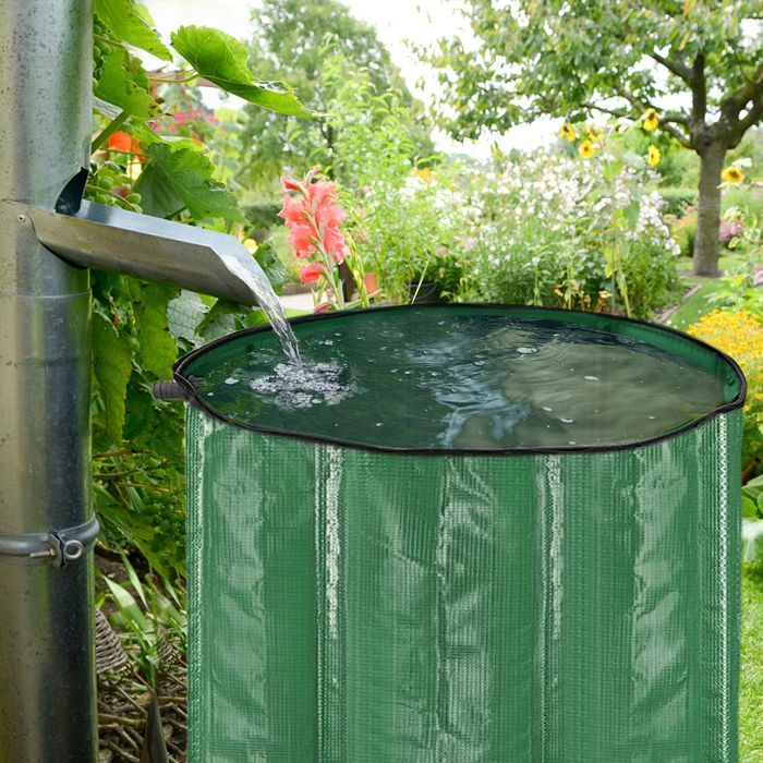 Depósito de agua de lluvia plegable de 200 litros - XMTECH - Verde - Depósito de agua para jardín con grifo de drenaje