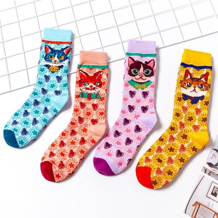 Chaussettes mignonnes pour femmes, imprimé chat, en coton doux, chaussettes anime pour filles, cadeaux de Noël, chaussettes mi-mollet amusantes, style Harajuku japonais.