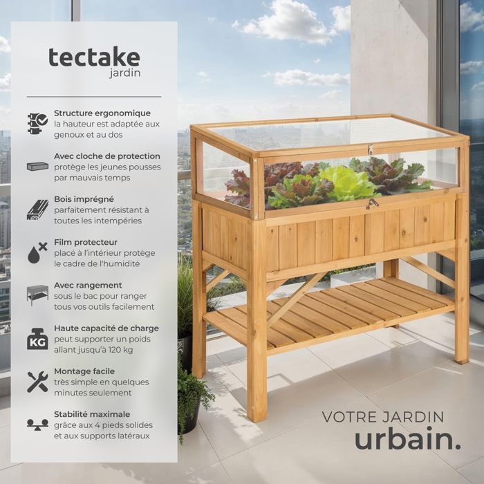 Raised garden bed - TECTAKE - Sturdy raised planter with removable wooden frame 119 x 57 x 90 cm - Brown