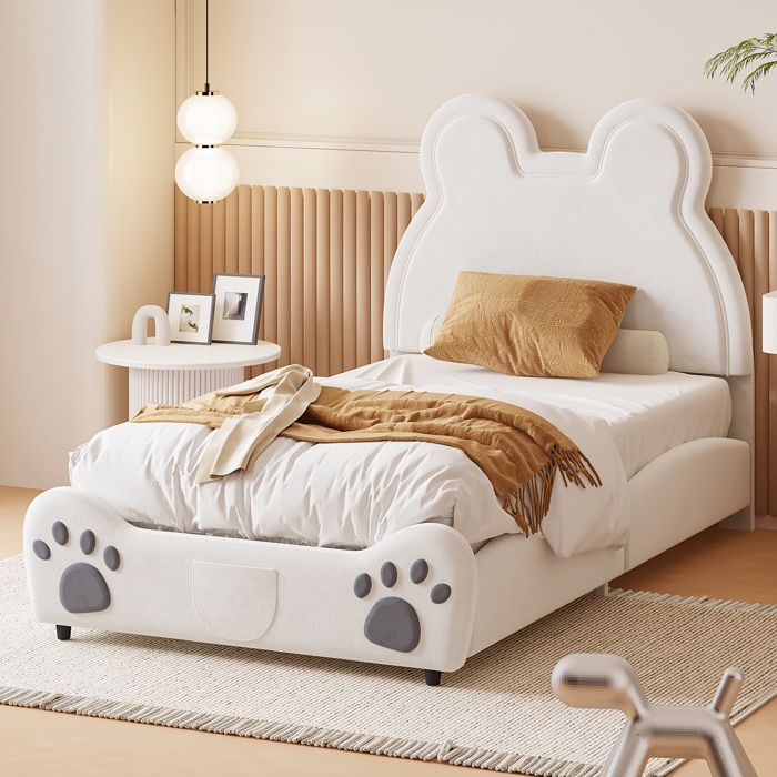 EVRYAE Bärenförmiges Polsterbett für Kinder, 90 x 200 cm, Weiß
