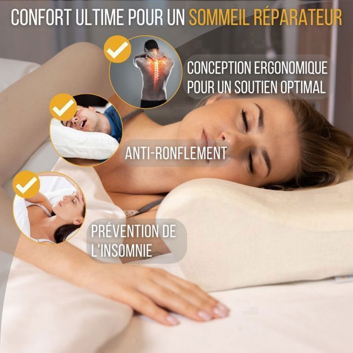 Almohada cervical de lujo Inphysio, de espuma viscoelástica, ergonómica, hipoalergénica, 2 fundas, 60 x 35 x 12-7 cm.