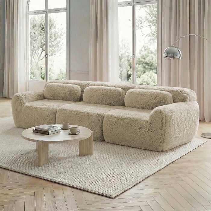 Canapé modulable 3 places - Tissu moelleux - Aucun assemblage requis- Coussins inclus - Mousse haute résilience - Kaki
