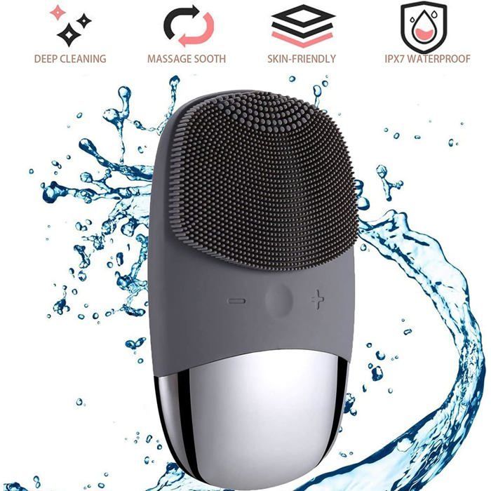 Brosse nettoyante visage, brosse de massage électrique 3 en 1 en silicone, étanche IPX7, rechargeable par USB