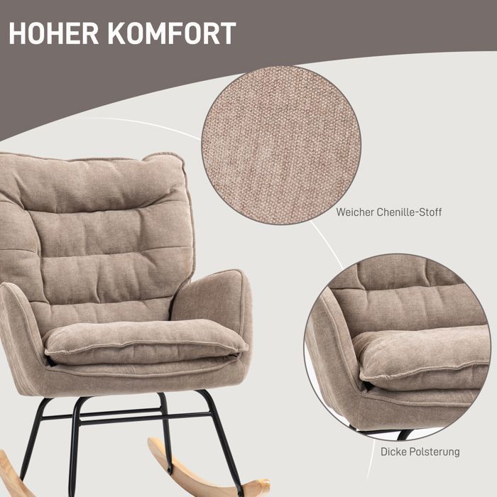Feuille épaissie Fauteuil à bascule Fauteuil à accoudoirs, fauteuil d'allaitement avec aspect chenille, fauteuil à bascule jusqu'à
