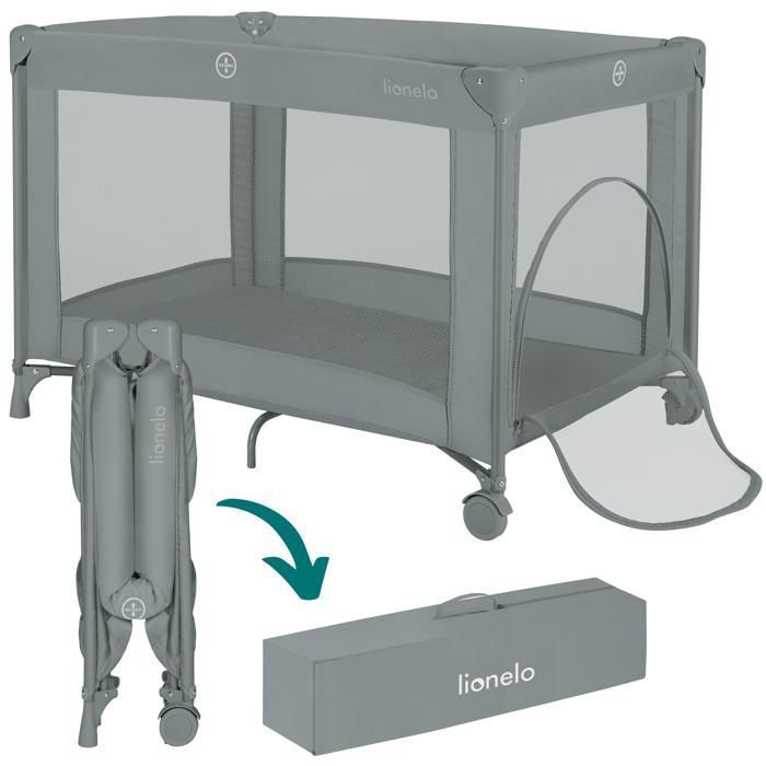 Lit parapluie 2en1 LIONELO Amelie - Parc bébé - Léger - 100 x 70 cm - Roulettes - Sac inclus - Gris