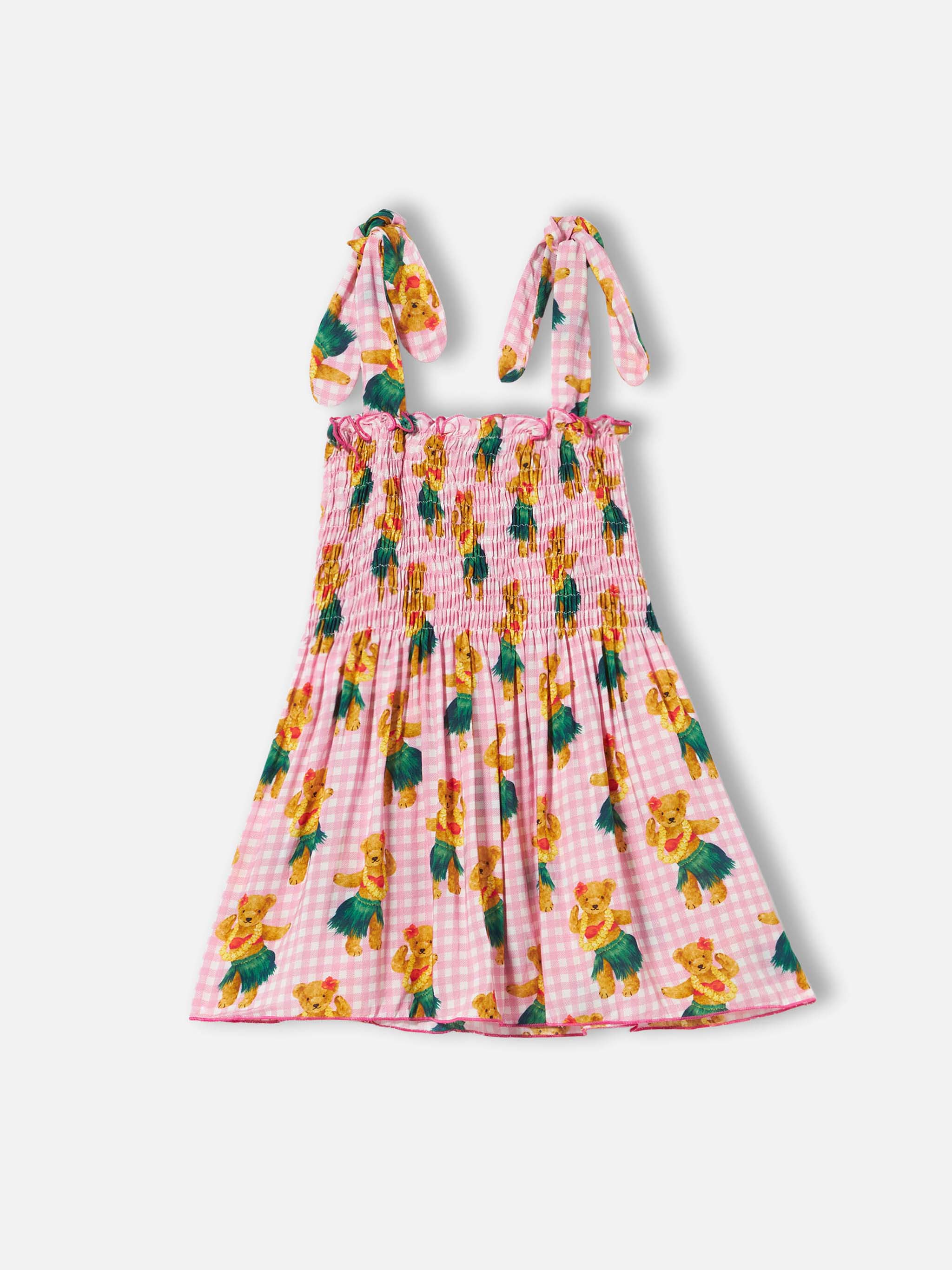 Lola-jurk van katoen met Hawaïaanse teddybeerprint.