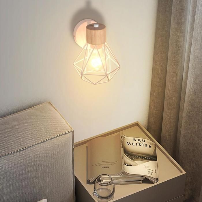 Aplique de pared moderno de madera WOTTES para interiores, 2 piezas, Ø16cm, lámpara de pared industrial blanca tipo jaula para cocina y balcón.