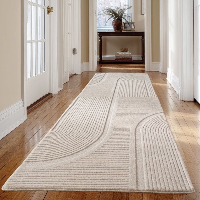 Carpetsale24 Tapis long 80x250 cm crème, style scandinave boho, lavable, effet 3D, parfait pour couloir, salon ou chambre