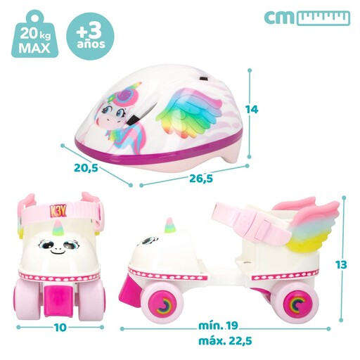 Kit de Patins de Rodas e Capacete K3yriders Unicórnio de 4 Rodas