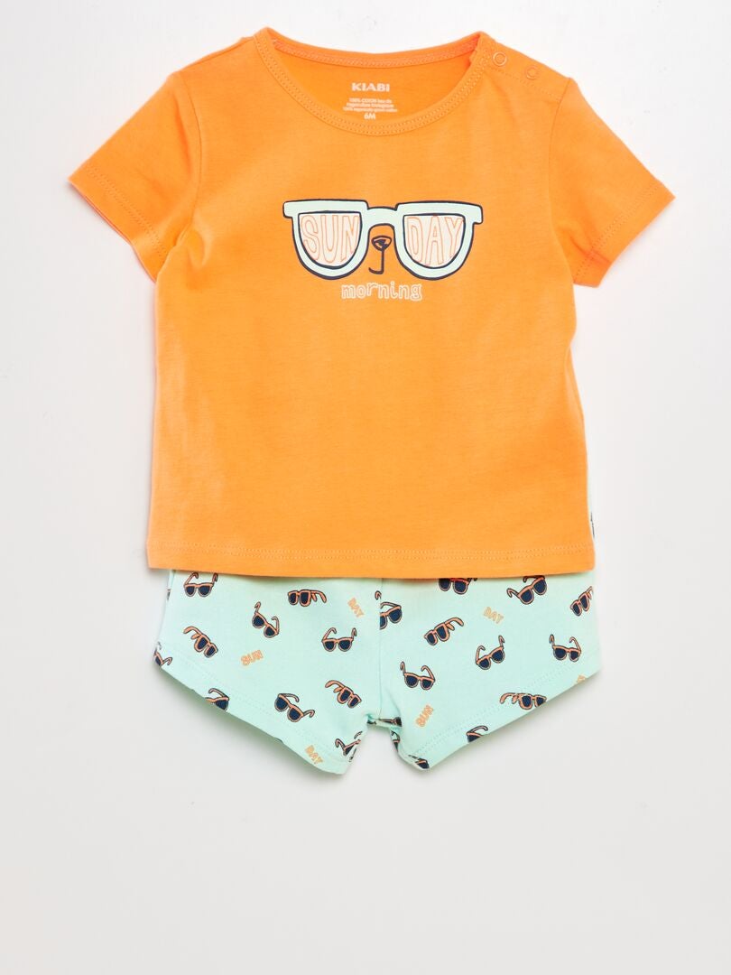 Set van katoenen t-shirt en short - 2-delig - ORANJE