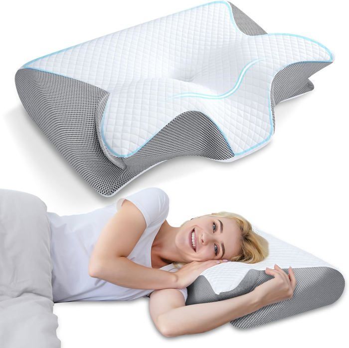 Almohada cervical ergonómica, almohada ortopédica de espuma viscoelástica para el cuello, almohada para dormir de lado o boca arriba.