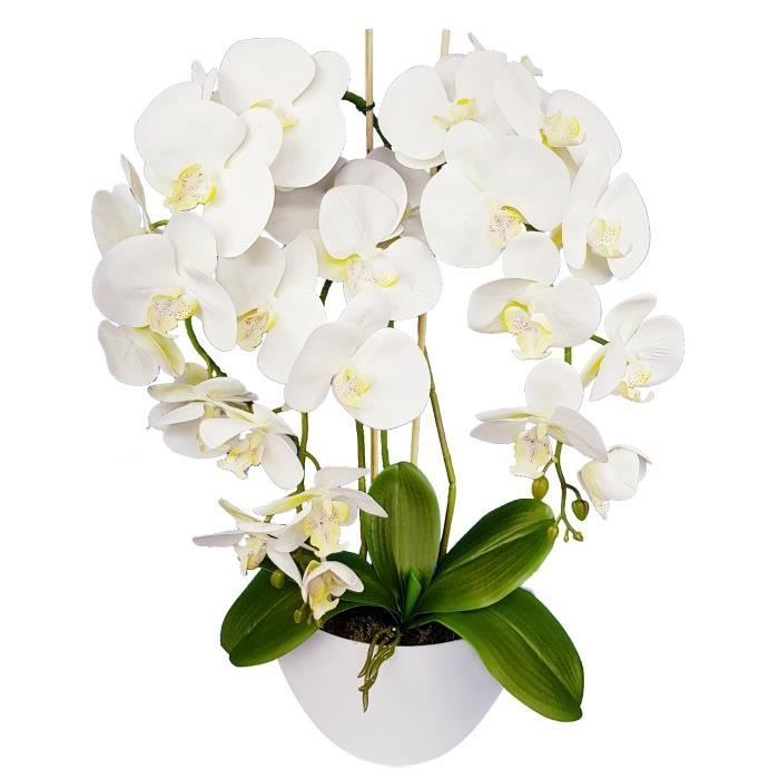 Flores artificiales - Damich - Orquídea totalmente blanca - Triple floración - Altura 60 cm