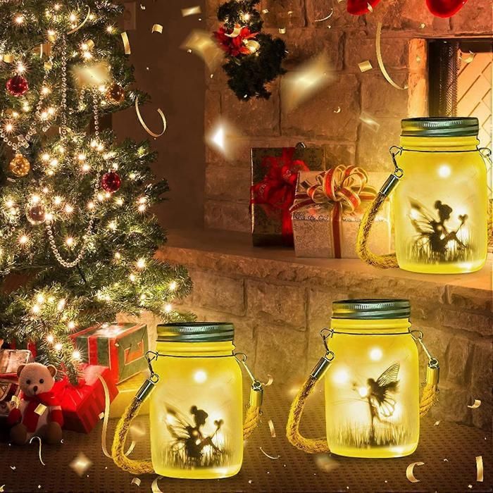 Set of 2 outdoor solar lights, glass jar lights with string lights, waterproof solar lights