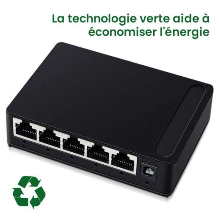 Conmutador y concentrador de red - Conmutador Gigabit Ethernet con 5 puertos RJ45 y velocidades de 10-100-1006 Mbps.
