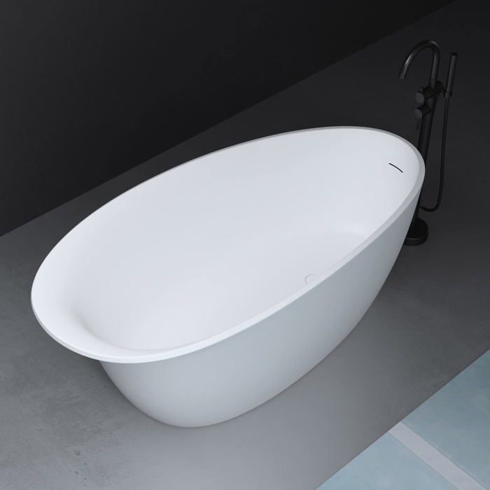 Mai & Mai Oval White Resin Freestanding Bathtub 175x81x73cm Freestanding Bathtub with Drain and Overflow V906