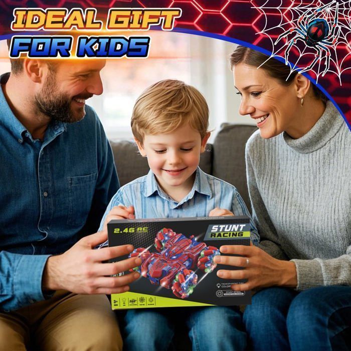 Coche teledirigido todoterreno 4x4 con guante gestual y mando a distancia con luz LED, acrobacias de 360°, doble cara, recargable por USB.