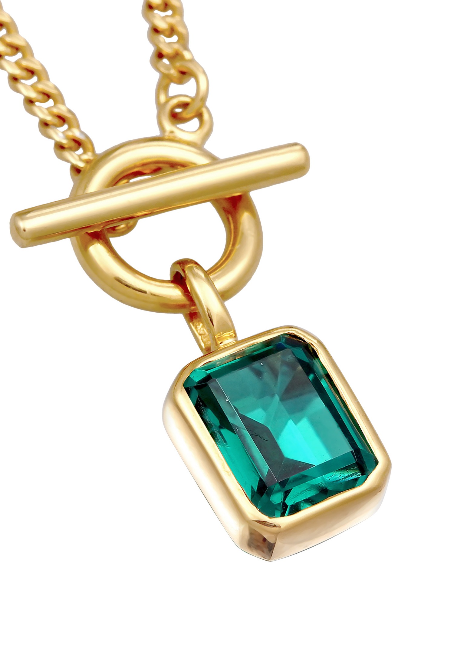 Elli Femmes Pendentif carré classique T-Bone avec pierre précieuse Quartz en argent sterling 925 plaqué or