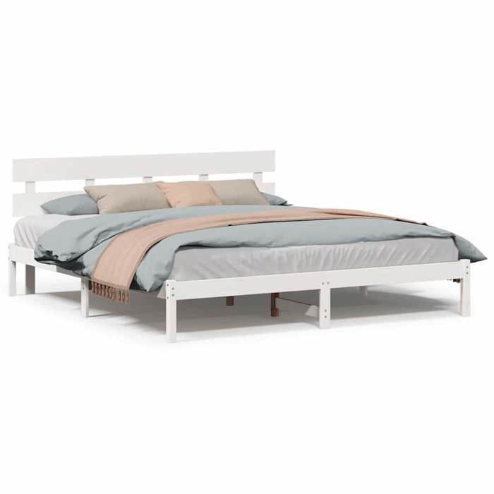 Cama doble CHIC para adultos - Estructura de cama blanca de 200 x 200 cm, madera maciza de pino #Sara69460