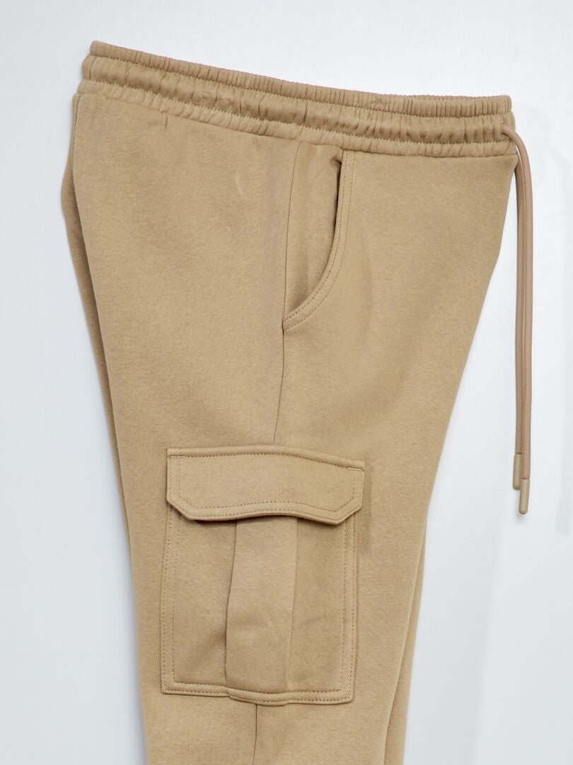 Pantalones deportivos de felpa jaspeada - BEIGE