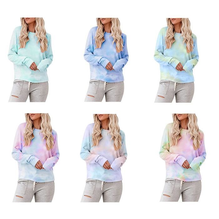 Sweat shirt femme - LEOCLOTHO - Tie-dye manches longues - Col rond - Coton épissage