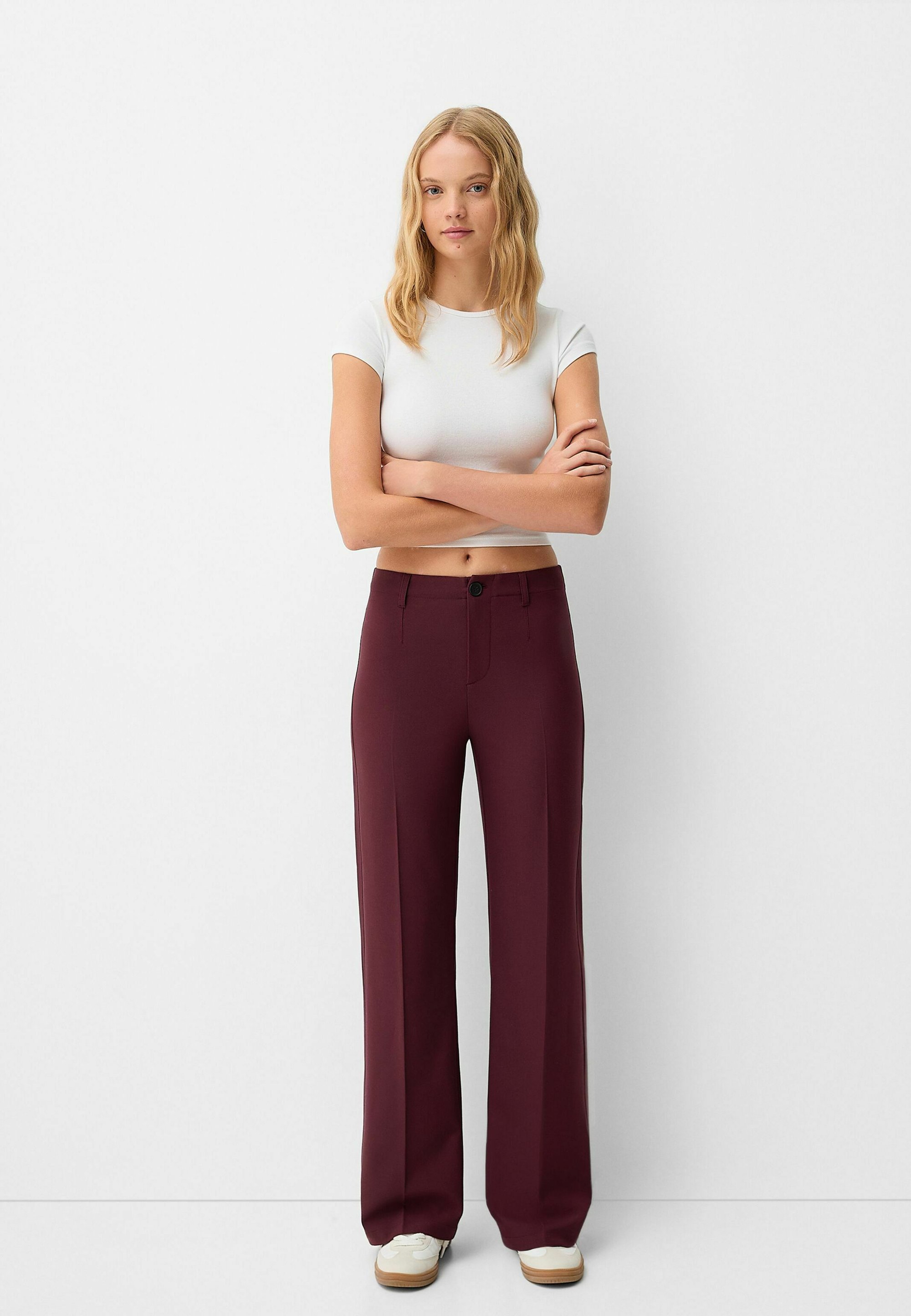 Bershka WIDE-LEG TAILORED - Broek - bordeaux