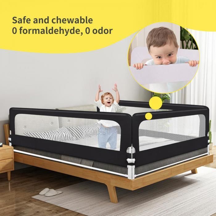 Barandilla de seguridad para cuna MIPAN - 200x70x26cm - Barandilla de seguridad infantil - Altura ajustable - Para niños de 5 meses a 5 años - Negra