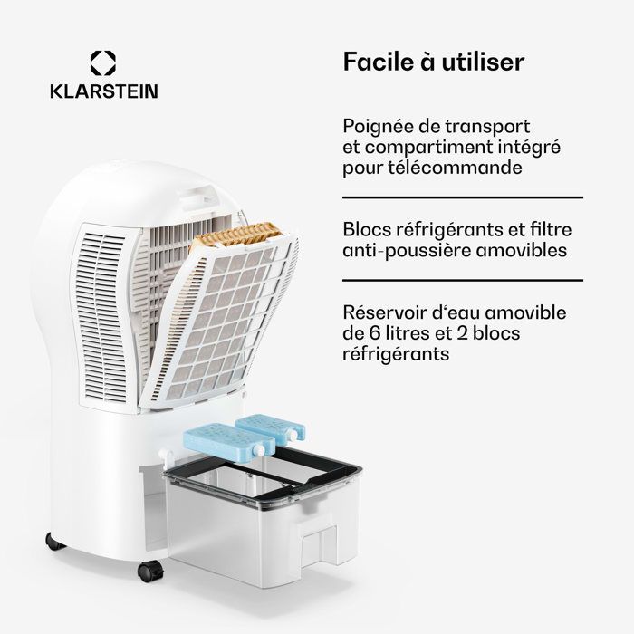 Ventilador enfriador de aire Klarstein Whirlwind - 320 m³/h - 6 l - 30 m² - 2 acumuladores de frío - 3 modos - 60 W