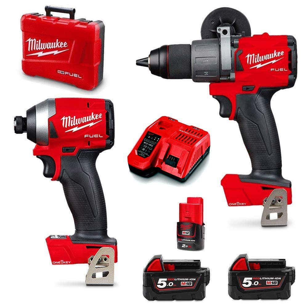 Milwaukee 18 V FUEL™ ONE-KEY™ børsteløs batteripakke, 2 deler, 1 x 2,0 Ah/2 x 5,0 Ah M18ONEPP2A2-502C