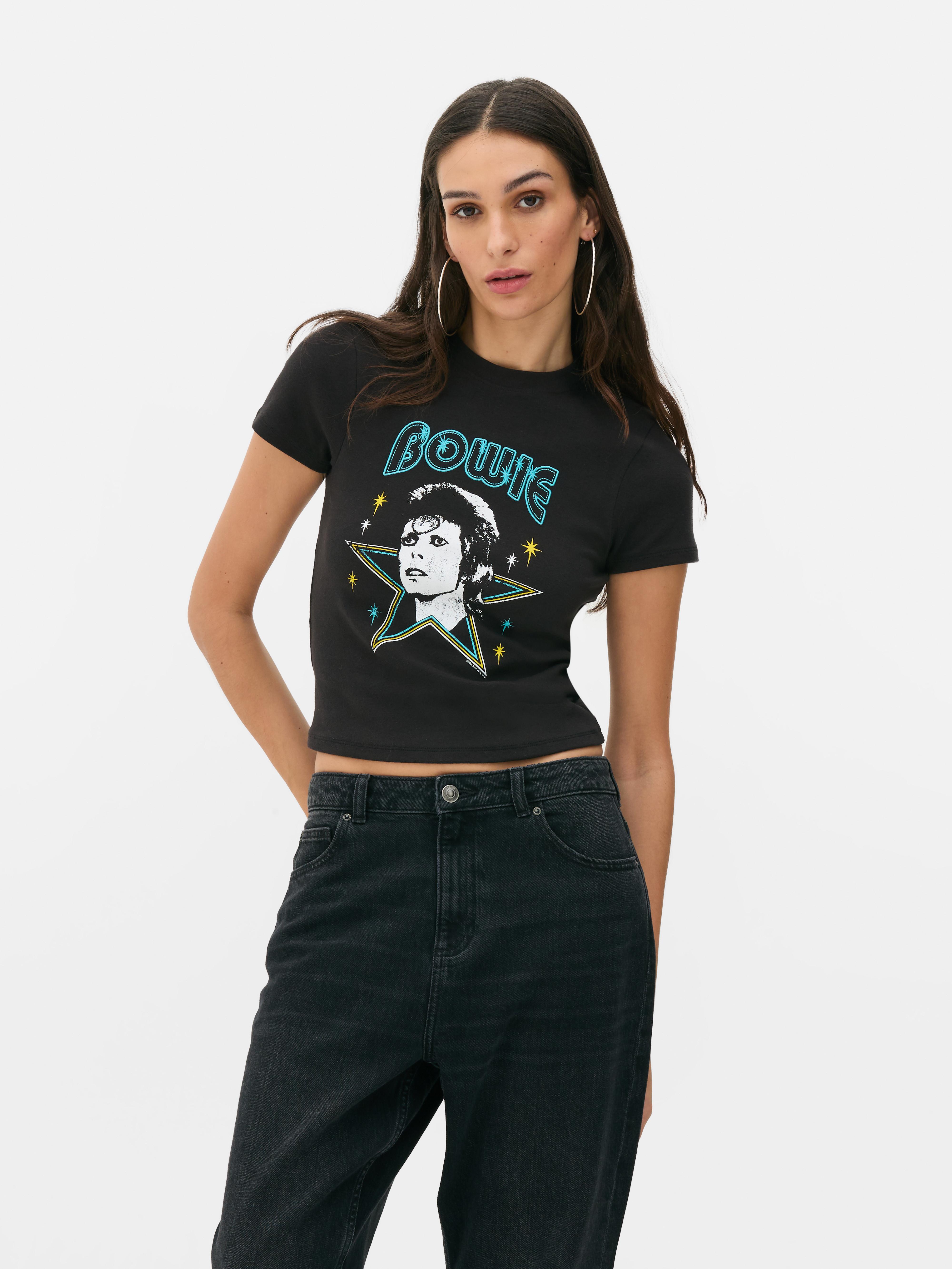 Tricou cu mânecă scurtă David Bowie Un tricou cu mânecă scurtă, design David Bowie și guler rotund