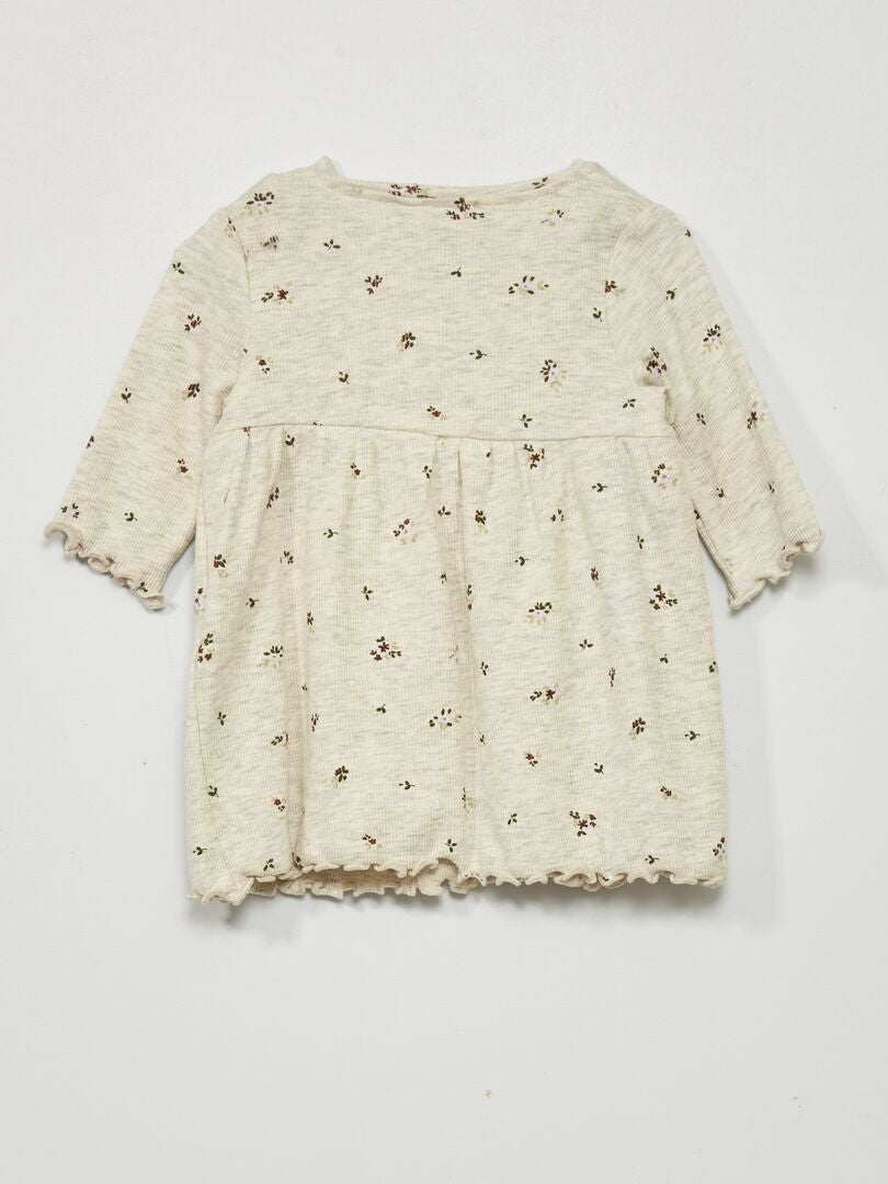 Geribbelde jurk - BEIGE