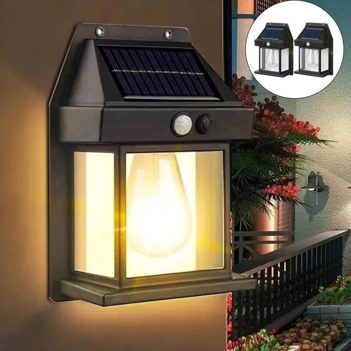 2 apliques solares de pared para exteriores, farol retro con sensor de movimiento, 3 modos, IP65 para balcón, pasillo y patio.